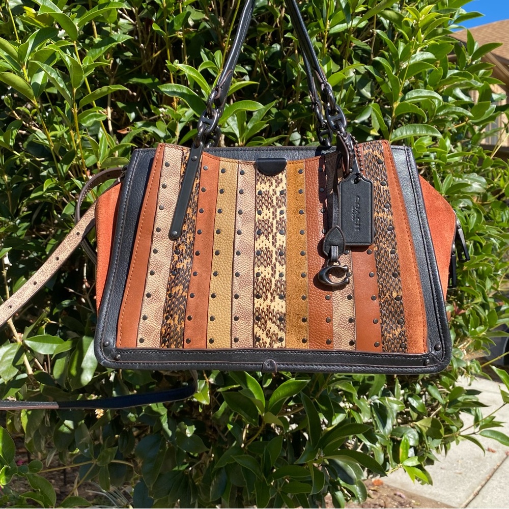 Coach Brown and Orange Striped Shoulder Bag